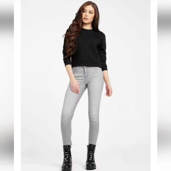 Guess Ashlynn Crewneck Sweatshirt Black NWT - Picture 2 of 5